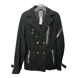 Biscote Vogue Y2K Goth Biker Jacket Black Coat Size 1 Coat Zippers France NWT
